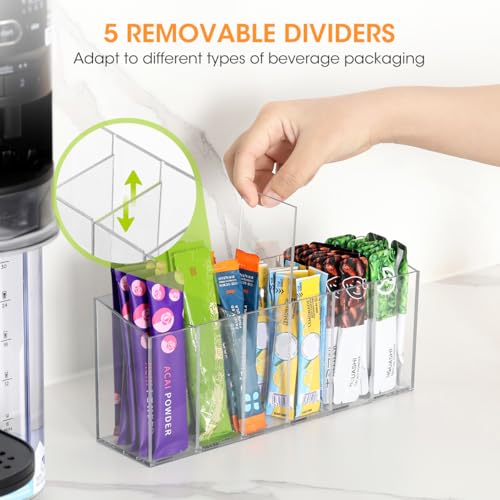 AIEVE Drink Packet Organizer, Water Drink Packet Holder with Removable Divider, Water Flavor Packet Organization Container for Kitchen Organizers and Storage (6 Compartments) - Image 2