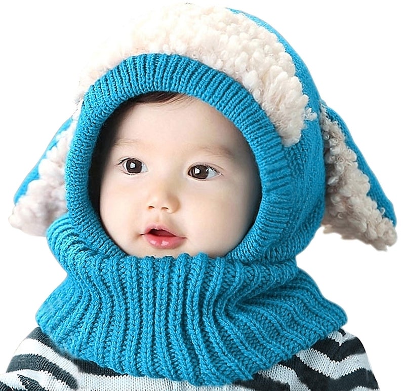 Bienvenu Baby Girls Boys Winter Hat Scarf Earflap Hood Scarves Skull Caps Blue One Size - Image 1