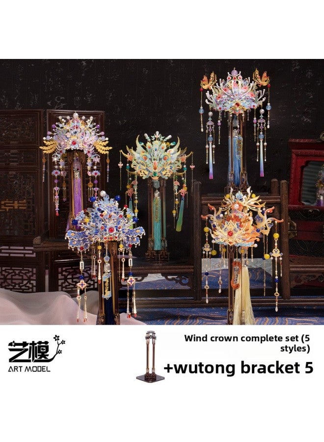 Art Model Phoenix Crown 3D Three-dimensional Puzzle Metal Assembled Model Handmade DIY Material Car Pendant Gift For Girlfriend-Color:Box Set (5 Styles + 5 Ropes + 5 Lights) + 5 Sycamore Brackets + 1 Set Of Tools - Image 1