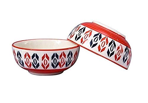 Caffeine Ceramic Handmade Orange Arrow Pattern Katori Bowl Set of 2 - Image 2