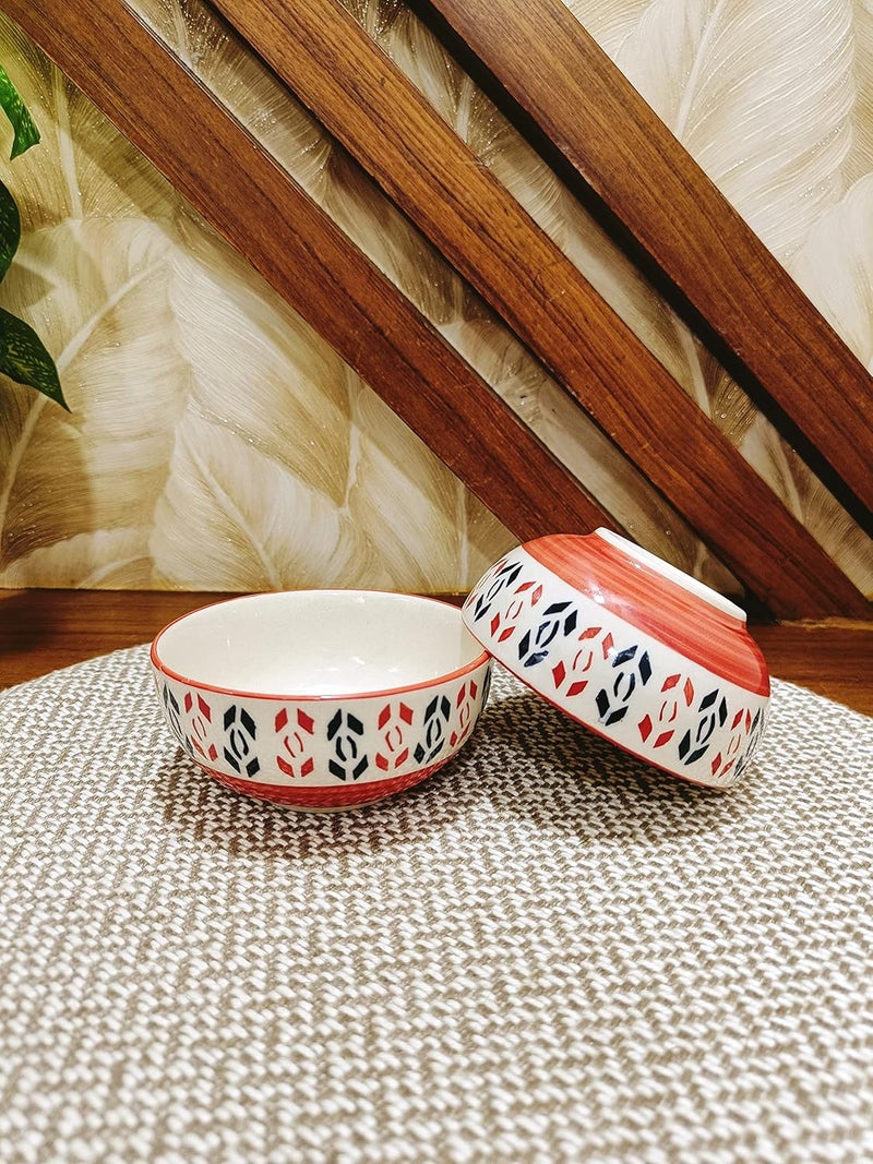 Caffeine Ceramic Handmade Orange Arrow Pattern Katori Bowl Set of 2 - Image 1