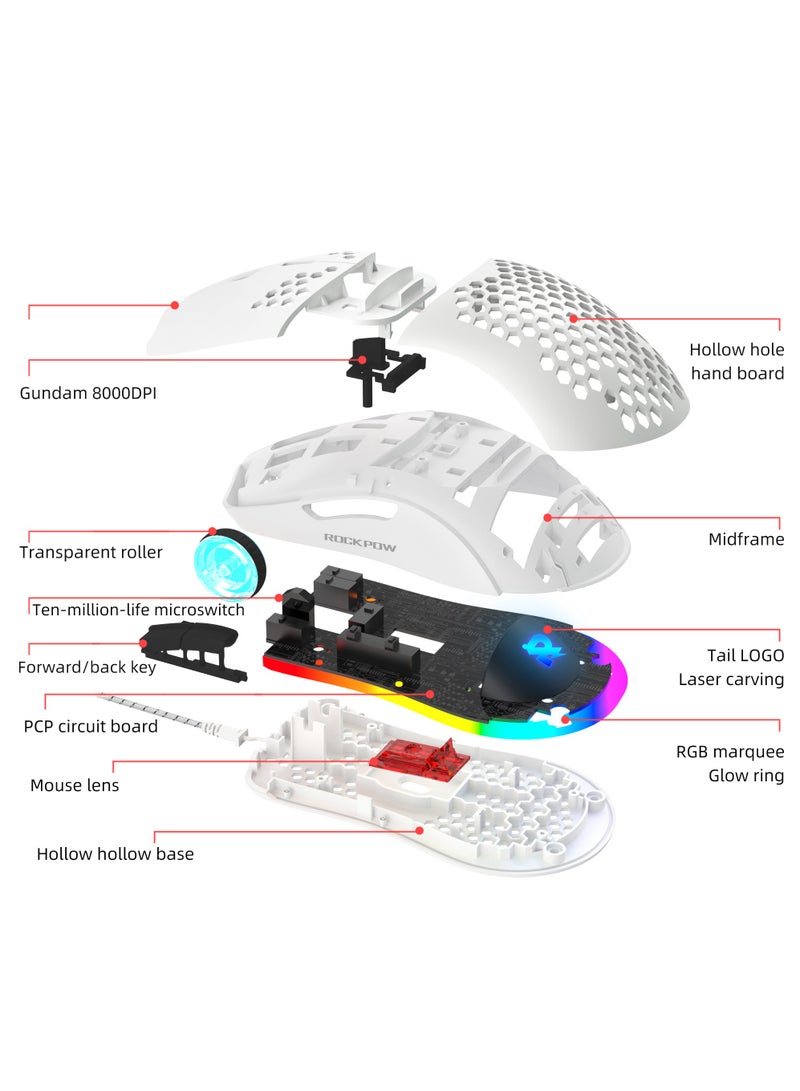 Rock Pow Gaming Combo 60% Mechanical Wired Gaming Keyboard RGB Gaming Mice Ergonomic Ultralight 8000DPI Mouse 61keys RGB Backlit Mini Keyboard for PC/Mac Gamer,Typist,Trip Bundle for PC Gamer Red Switch - Image 5