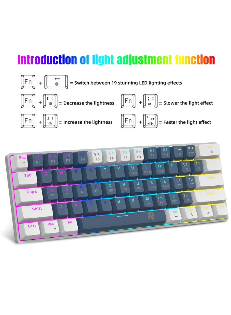 Rock Pow Gaming Combo 60% Mechanical Wired Gaming Keyboard RGB Gaming Mice Ergonomic Ultralight 8000DPI Mouse 61keys RGB Backlit Mini Keyboard for PC/Mac Gamer,Typist,Trip Bundle for PC Gamer Red Switch - Image 4