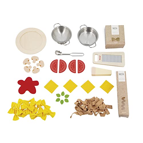 Janod - Pasta Mix - Pasta Set - Pretend Play Kitchen & Tea Set Toy - 58 Wooden, Cardboard and Felt Pieces Included - Water-Based Paints - 3 Years + J06598 - Image 3