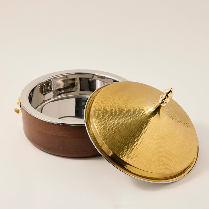 FOOD WARMER ,WITH LID HAMMERED GOLD CO DIA - Image 1