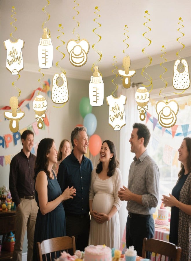 ELEFOCUS 12 Pcs Swirl Hanging Decorations for Baby Shower and Party Supplies, Neutral Gold Baby Shower Decorations, Oh Baby Baby Shower Decorations, Table Decorations - Image 4