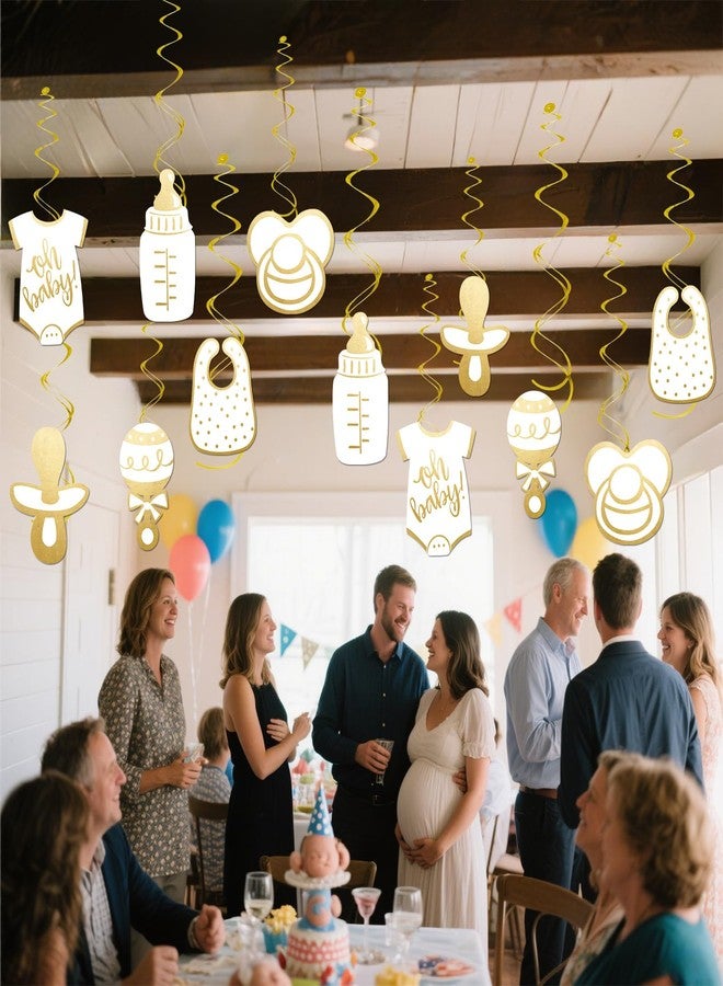 ELEFOCUS 12 Pcs Swirl Hanging Decorations for Baby Shower and Party Supplies, Neutral Gold Baby Shower Decorations, Oh Baby Baby Shower Decorations, Table Decorations - Image 5