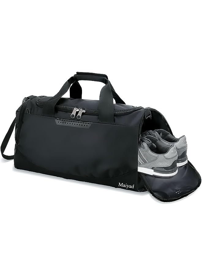 Raxoom Sports Gym Bag, Travel Duffel Bag with Wet Pocket & Shoes Compartment Basketball Football Weekender Training Workout Bag for men women, 40L, Lightweight,Black - Image 1