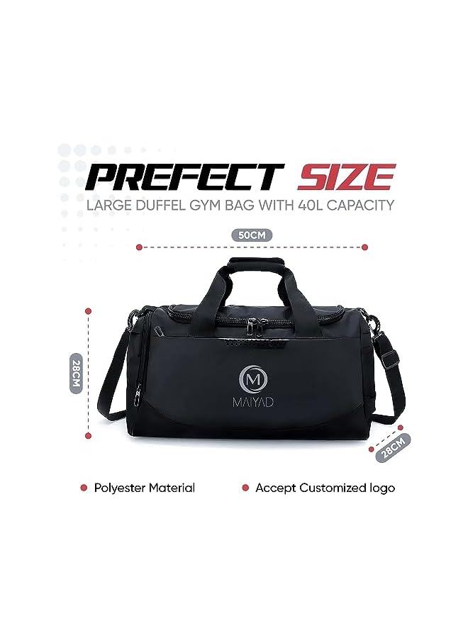 Raxoom Sports Gym Bag, Travel Duffel Bag with Wet Pocket & Shoes Compartment Basketball Football Weekender Training Workout Bag for men women, 40L, Lightweight,Black - Image 3