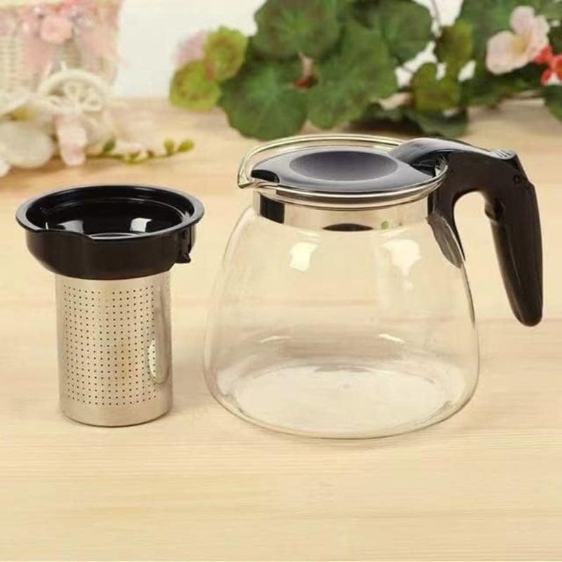Generic Glass Tea Serving Set with Stainless Steel Strainer, 1 Liter Kettle, 4 Cups, Black Base, Turkish Style .g - Image 2
