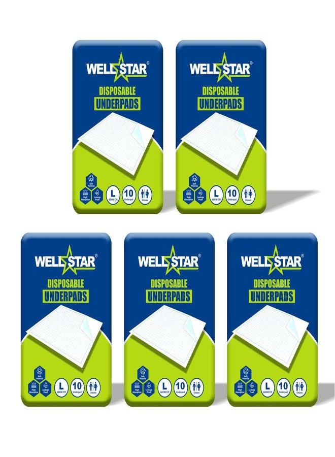 WELLSTAR فوط ويلستار الداخلية، مقاس كبير 60 × 90 سم، قدرة امتصاص فائقة، مانعة للتسرب، عبوة من 5 قطع (50 حفاضة) - Image 1