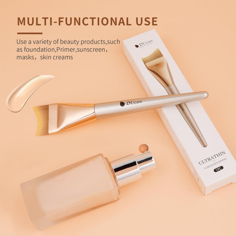 DUcare Flat Foundation Brush,Korean Makeup Brush Liquid Fish Tail Thin Makeup Face Brush for Blending, Cream,Foundation Brushes Makeup Tool for Seamless Application - Image 2
