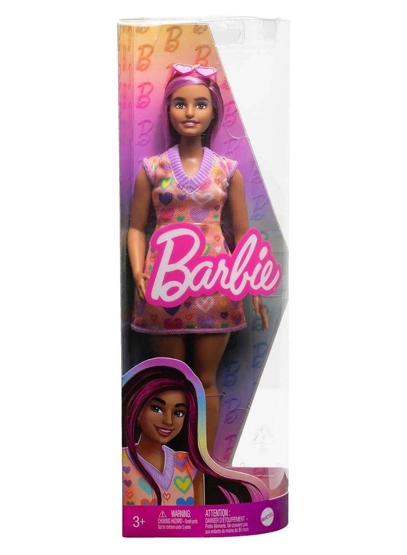 Barbie Fashionistas Doll #207 with a Heart-Print Sweater Dress, Sunglasses and Platform Shoes Small  - Image 2