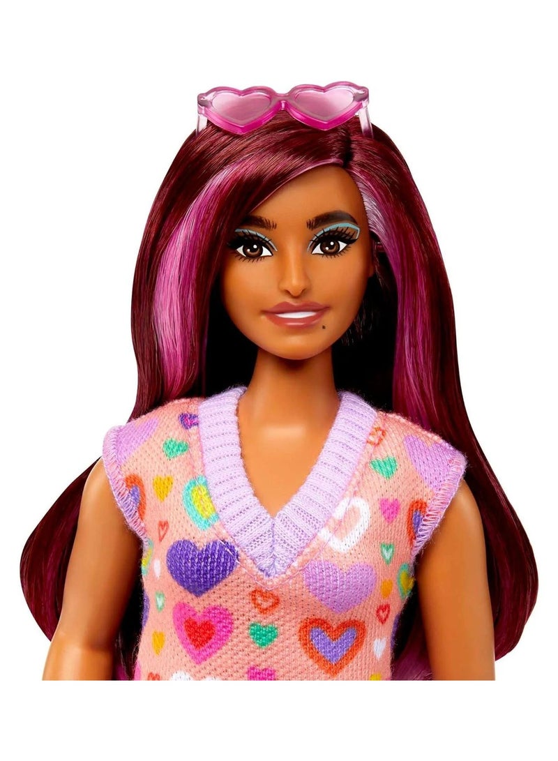 Barbie Fashionistas Doll #207 with a Heart-Print Sweater Dress, Sunglasses and Platform Shoes Small  - Image 5