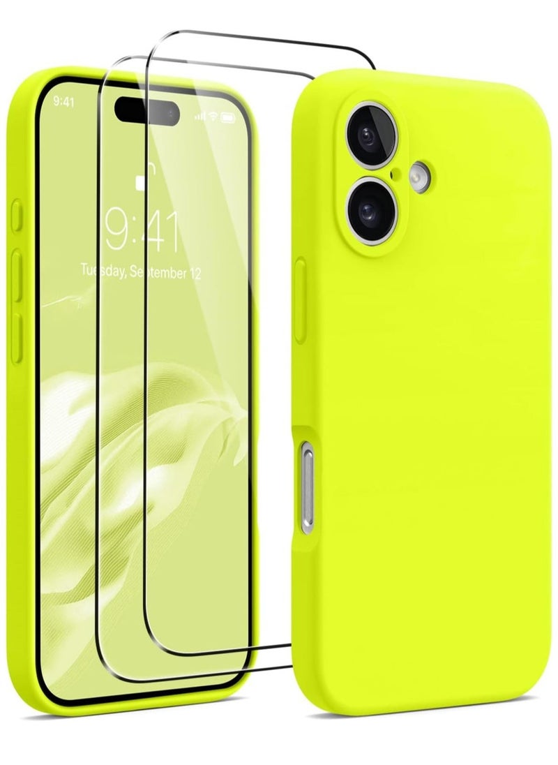BGM Neon Silicone Case for iPhone 16 - Camera Protection, MagSafe Compatible, Anti-Scratch Microfiber Lining, Includes 2 Screen Protectors 