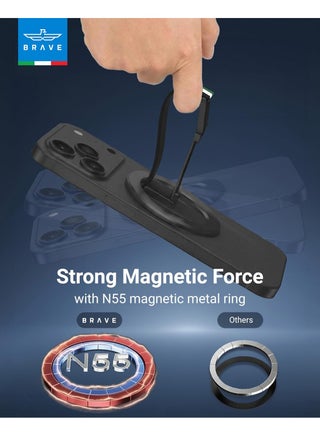 MagGrip 3-in-1 Magnetic Phone Grip & Kickstand UAE National Flag Edition, N55 Strong Magnetic Ring Holder with 360° Rotating Finger Strap, MagSafe Compatible Phone Stand with Removable Magnetic Base, Foldable Universal Phone Grip Holder for iPhone 17 Pro Max / 17 / 16 / 15 / 14 / 13 / 12 Series, Samsung Galaxy S26 / S25 Ultra / S25 / S24 / S23 / S22 Series, Compatible with iOS & Android Devices, Black - view 5
