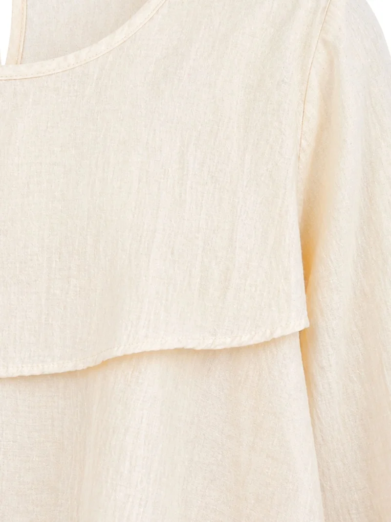 ميكسراي MIXRAY Frilly Long Sleeve Crew Neck Blouse