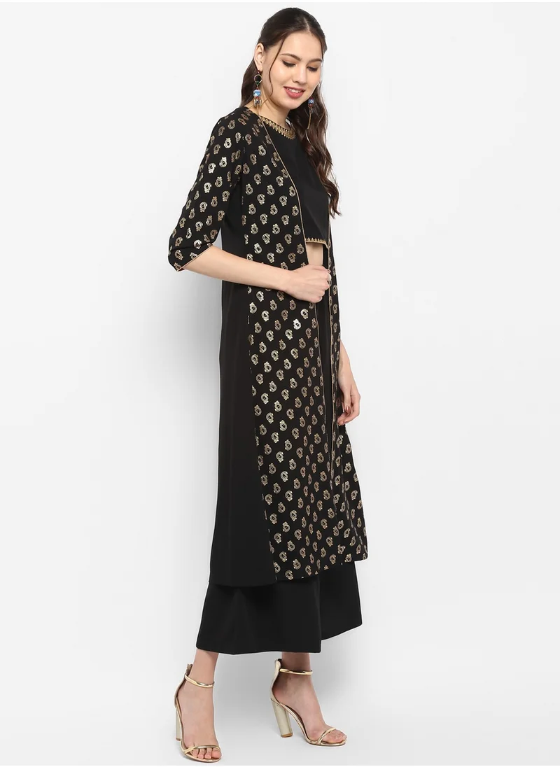 كولابا Black Printed Plazo Set With Jacket