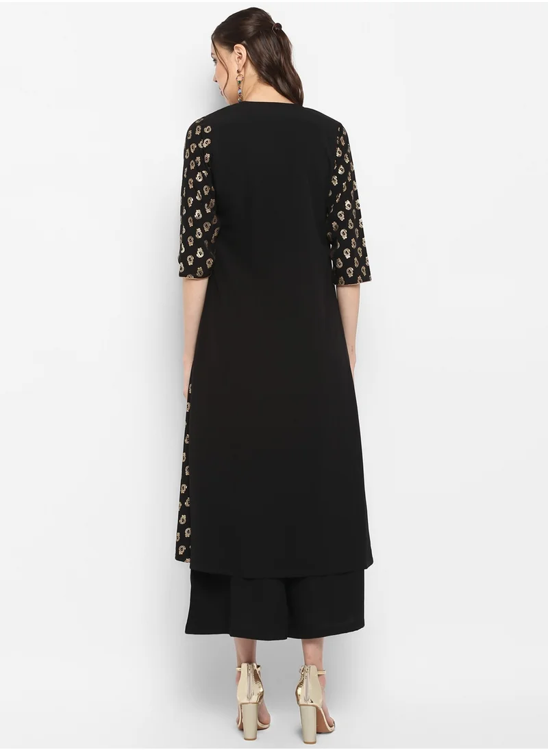 كولابا Black Printed Plazo Set With Jacket