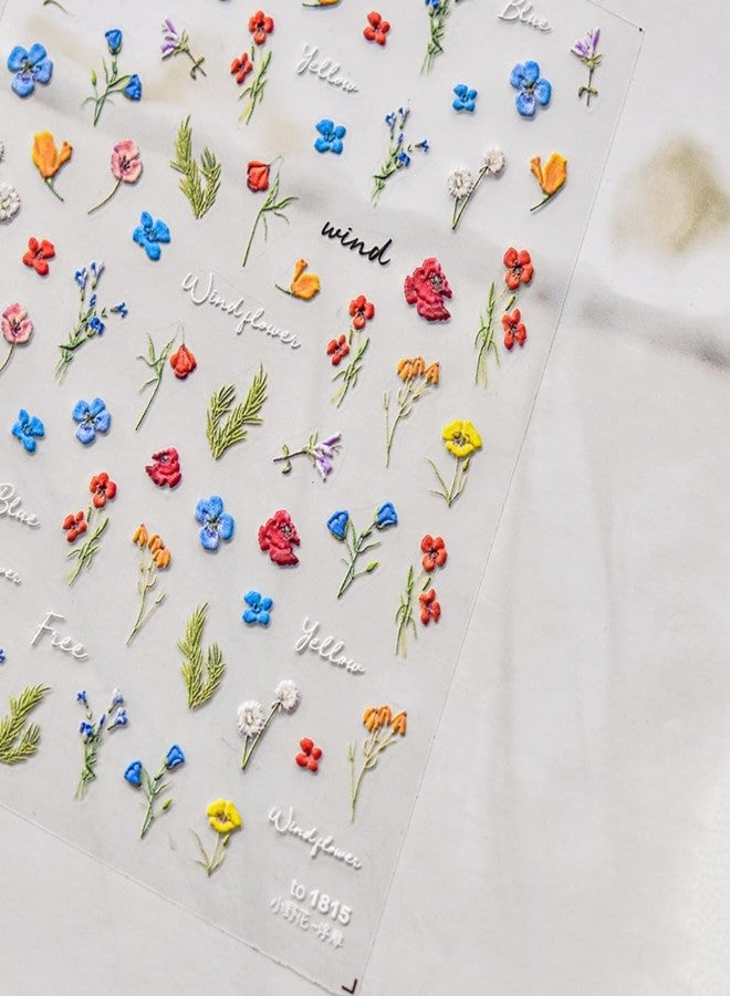 ROKHEVN Flower Nail Stickers 5D Embossed Colorful Flower Nail Art Stickers Self Adhesive Nail Decals Floral Summer Nail Art for Women Girl Manicure Supplies Nails Art Decorations - Image 1
