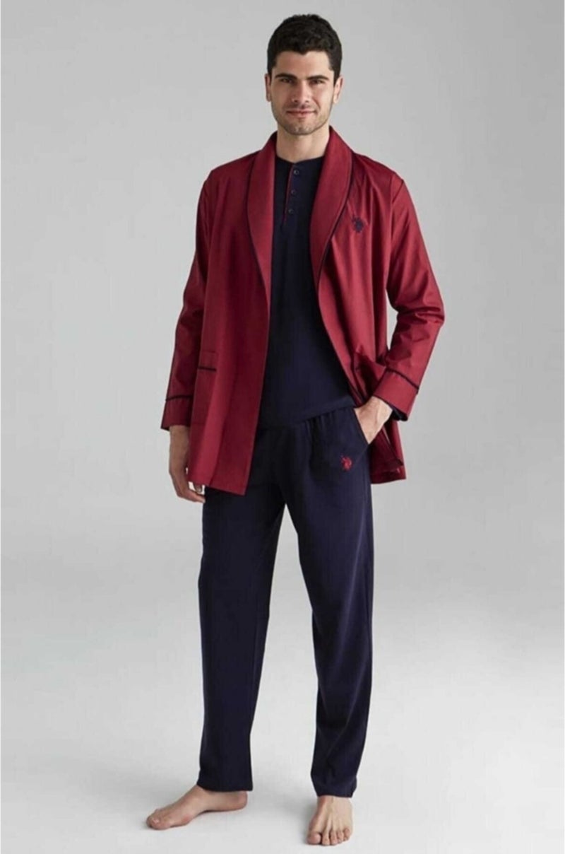 U.S. Polo Assn. 12000 5-Piece Navy Blue Groom Suit with Burgundy Robe  - Image 1