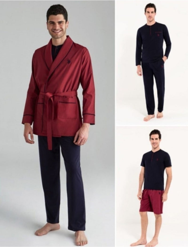 U.S. Polo Assn. 12000 5-Piece Navy Blue Groom Suit with Burgundy Robe  - Image 2