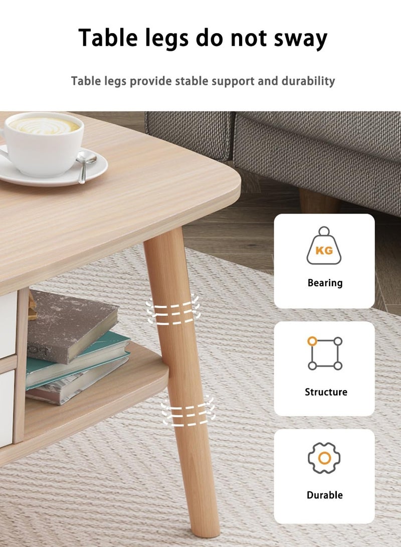 شويوين طاولة جانبية للقهوة على الطراز الشمالي، طاولة خشبية، طاولة قهوة خشبية بيضاوية، طاولة قهوة من طبقتين مع أرفف مفتوحة 120*58*42 سم - Image 5