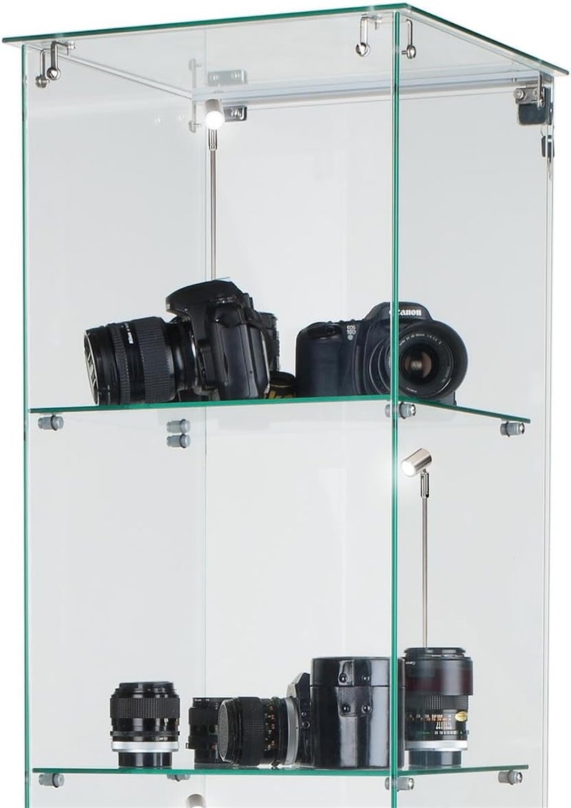 Displays2go أضواء عرض حالة العرض تعمل بالبطارية LED 4 ارتفاعات مجموعة من 2 أسود فضي - Image 5