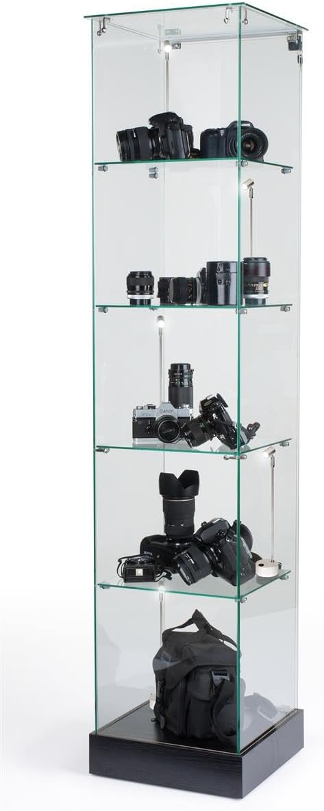 Displays2go أضواء عرض حالة العرض تعمل بالبطارية LED 4 ارتفاعات مجموعة من 2 أسود فضي - Image 4