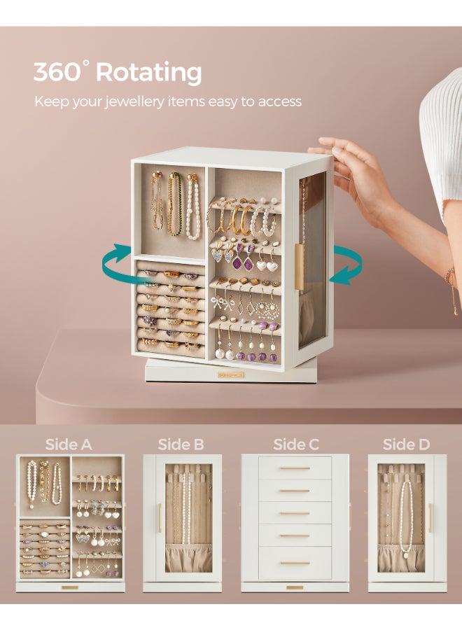 SONGMICS Jewellery Box 360° Rotating, Jewellery Organiser with 5 Drawers, Jewellery Display Case, Glass Window, Spacious, Vertical Jewellery Storage, Open Design, Great Gift, Cloud White - Image 3