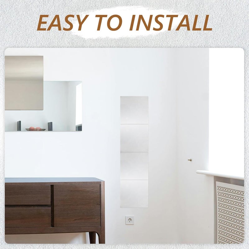4pcs Frameless Square Dressing Mirror Tiles 30x30cm Self-Adhesive Plastic Wall Stickers for Dorm Room Bedroom Home Gym Bathroom Decor - Image 4