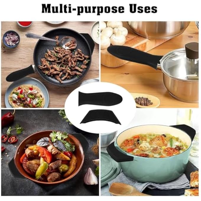 Bukela Silicone Handle Holder Heat Resistant Cast Iron Skillet Covers Frying Pan Grips 2Pcs Black - Image 5
