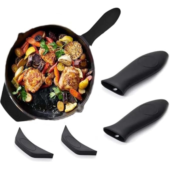 Bukela Silicone Handle Holder Heat Resistant Cast Iron Skillet Covers Frying Pan Grips 2Pcs Black - Image 1