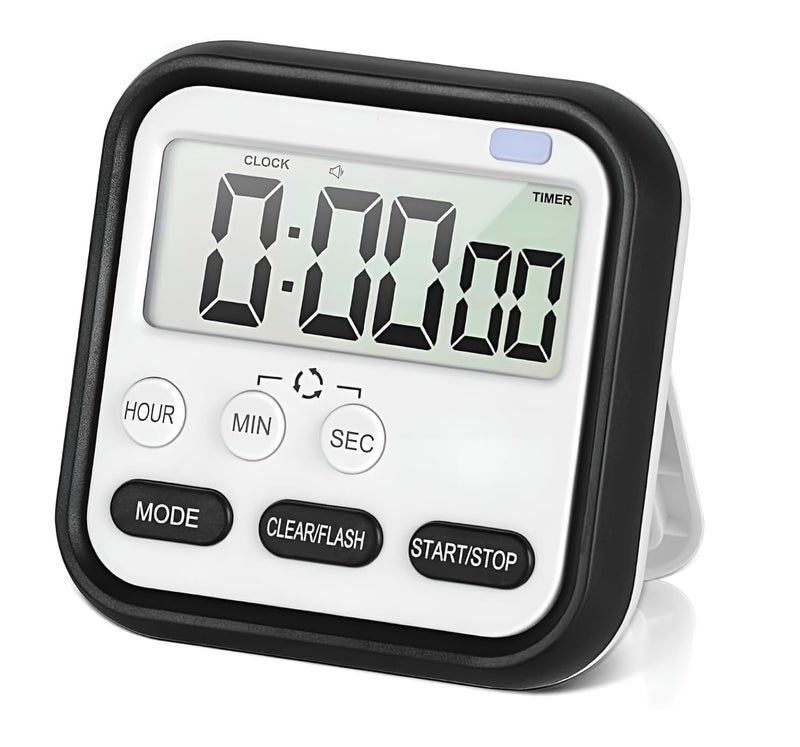 Estervig Digital Kitchen Timer Stopwatch Countdown Timer with Large LCD Screen Loud Alarm Magnetic Back Retractable Stand 24Hour Digital Display Study Timer for Cooking Office Black - Image 1
