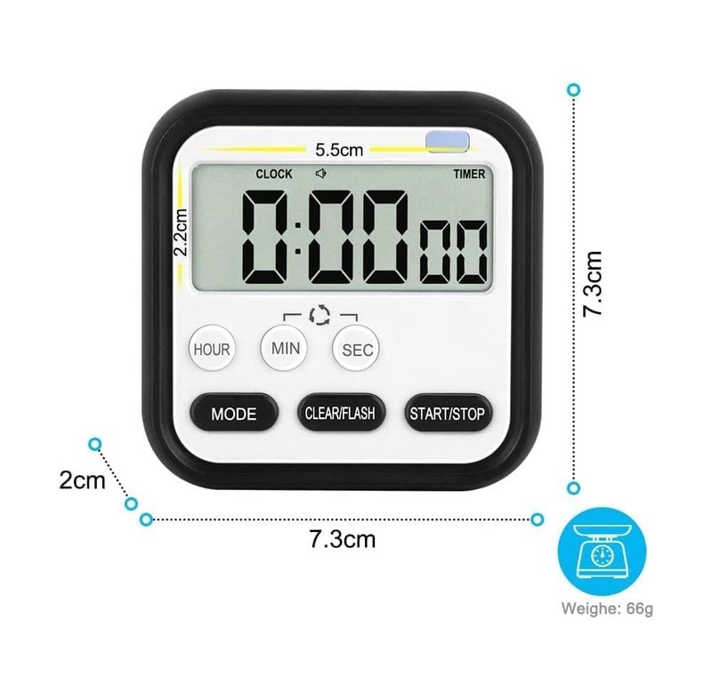 Estervig Digital Kitchen Timer Stopwatch Countdown Timer with Large LCD Screen Loud Alarm Magnetic Back Retractable Stand 24Hour Digital Display Study Timer for Cooking Office Black - Image 2