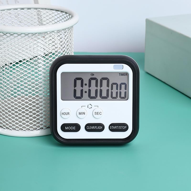Estervig Digital Kitchen Timer Stopwatch Countdown Timer with Large LCD Screen Loud Alarm Magnetic Back Retractable Stand 24Hour Digital Display Study Timer for Cooking Office Black - Image 4