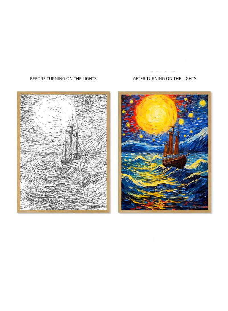 عام فان جوخ ضوء اللوحة الديكور ثلاثي الألوان أدى ضوء اللوحة الجدار الديكور الفن ضوء إطار الصورة أدى ضوء إطار الصورة الأسرة غرفة نوم غرفة المعيشة ضوء الليل - Image 1