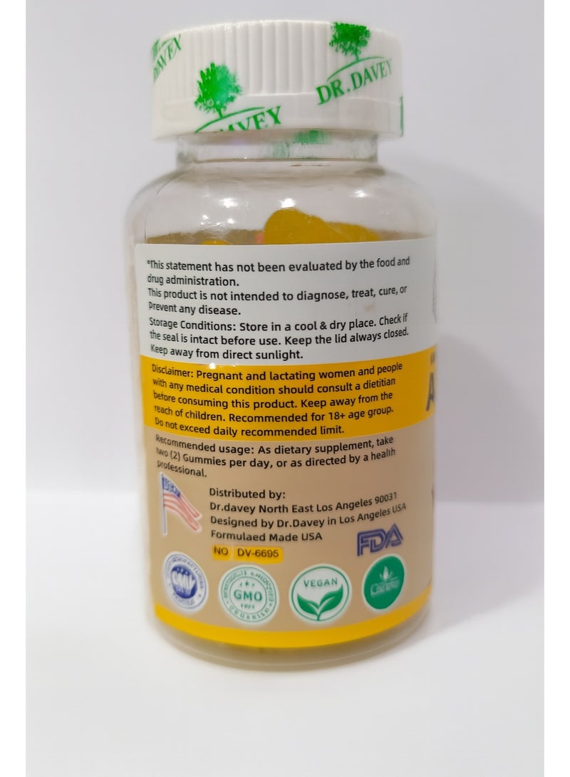 دكتور دافي حلوى دكتور ديفي لتجديد البشرة ومقاومة علامات التقدم في السن - مع الكركم والبيوتين وفيتامين هـ - 60 قطعة علكة نباتية أمريكية الصنع - Image 3