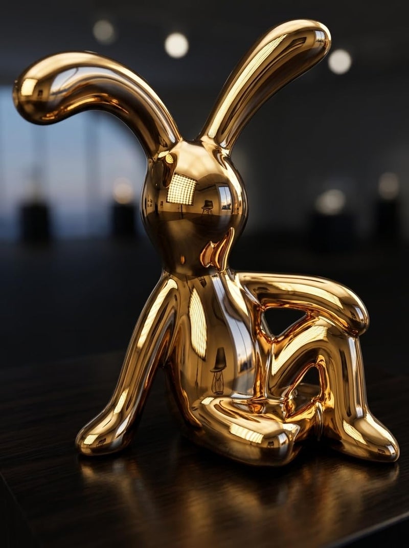 Gold Rabbit Figurine Modern Ceramic Bunny Statue Home Office Decor Accent - Image 3