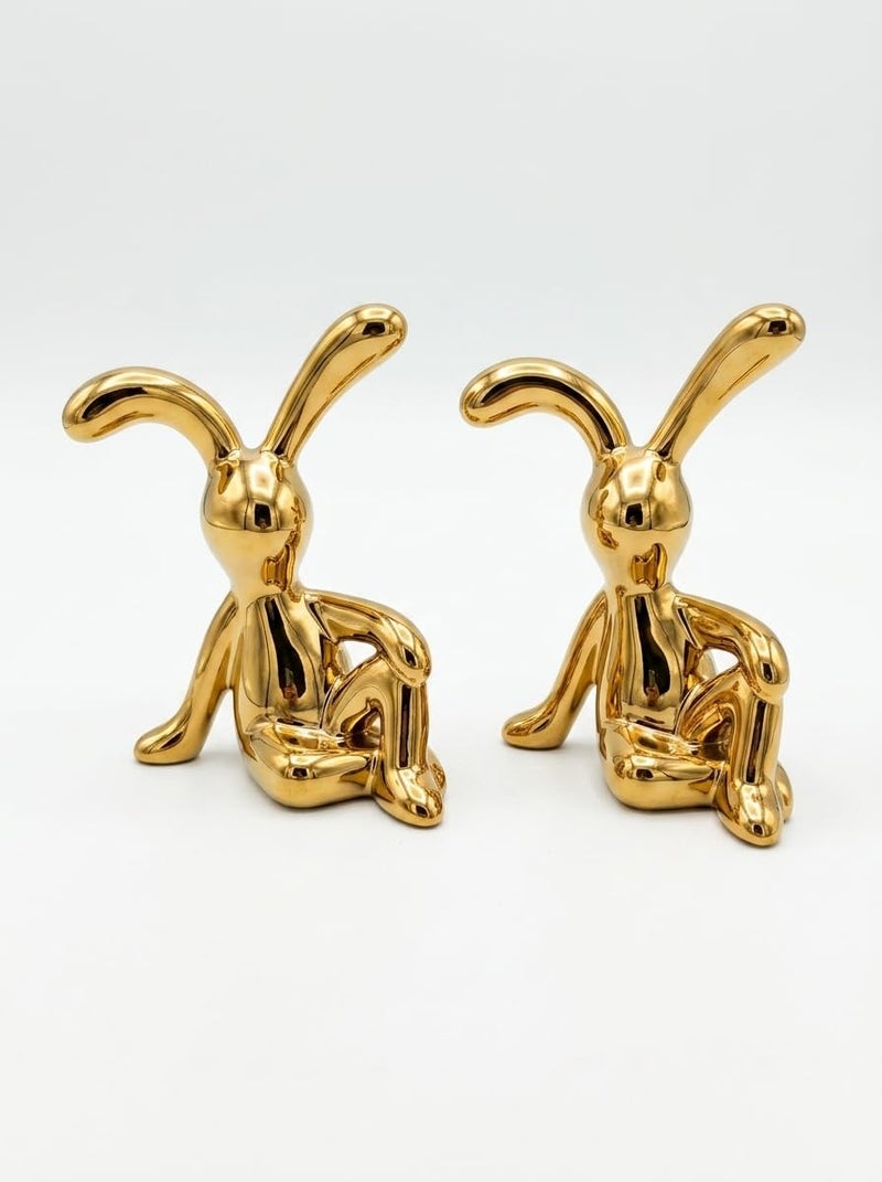 Gold Rabbit Figurine Modern Ceramic Bunny Statue Home Office Decor Accent - Image 1
