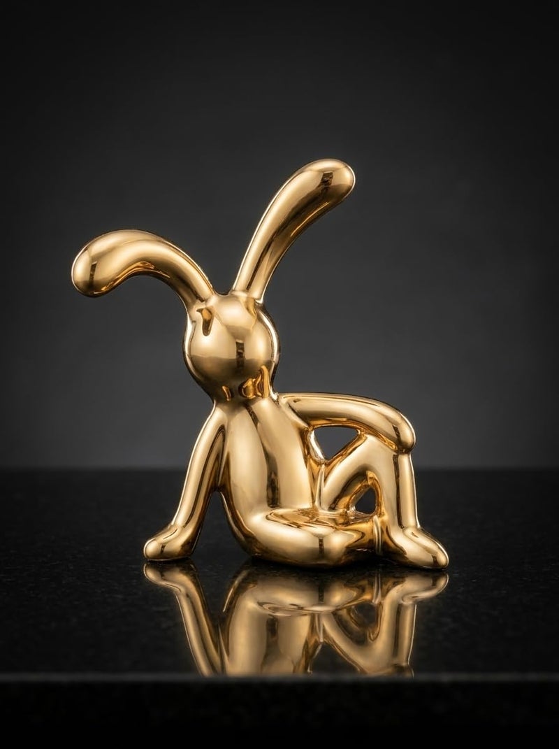 Gold Rabbit Figurine Modern Ceramic Bunny Statue Home Office Decor Accent - Image 4