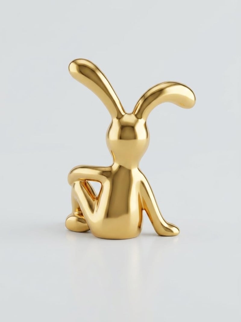 Gold Rabbit Figurine Modern Ceramic Bunny Statue Home Office Decor Accent - Image 5
