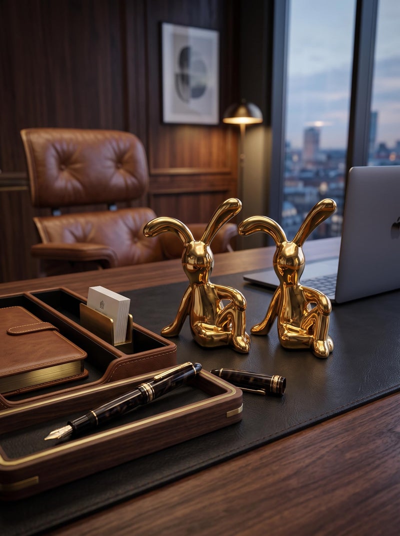 Gold Rabbit Figurine Modern Ceramic Bunny Statue Home Office Decor Accent - Image 2