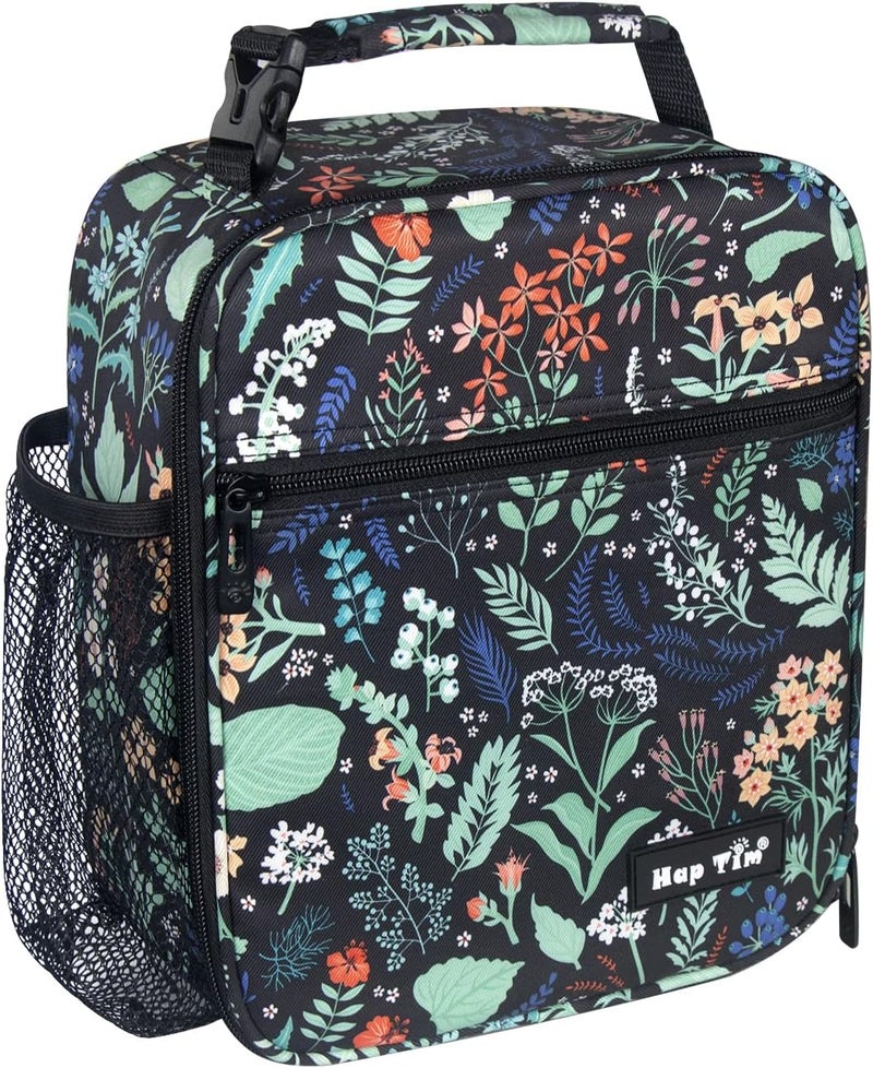 Hap Tim Insulated Lunch Bag - Black Floral - Image 1