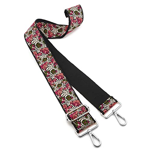 ZOOEASS Silvery Buckles Wide Shoulder Strap Adjustable Replacement Belt Guitar Style Crossbody Bag Handbag Strap Multicolor Canvas Straps(wide: 1.97"(5CM),Long:49.2in) (Embroider Flowers1) - Image 2