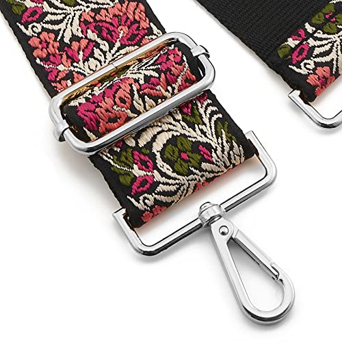 ZOOEASS Silvery Buckles Wide Shoulder Strap Adjustable Replacement Belt Guitar Style Crossbody Bag Handbag Strap Multicolor Canvas Straps(wide: 1.97"(5CM),Long:49.2in) (Embroider Flowers1) - Image 3