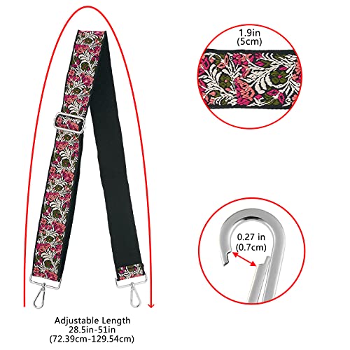 ZOOEASS Silvery Buckles Wide Shoulder Strap Adjustable Replacement Belt Guitar Style Crossbody Bag Handbag Strap Multicolor Canvas Straps(wide: 1.97"(5CM),Long:49.2in) (Embroider Flowers1) - Image 4