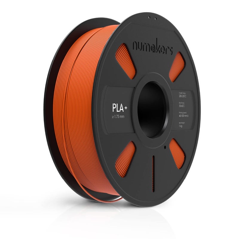 NUMAKERS PLA+ 3D Printer Filament, 1.75mm, Dimensional Accuracy +/- 0.03 mm, 1 kg Spool (2.2 lbs), Compatible with Most FDM Printers (Orange) - Image 1