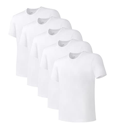 DAVID ARCHY تي شيرت داخلي للرجال من ديفيد آرتشي، مصنوع من رايون البامبو، مضاد للرطوبة، تي شيرتات بيضاء، 5 قطع (S، أبيض) - Image 1