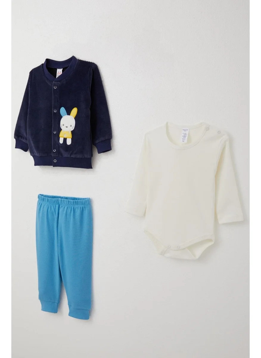 Breeze Baby Boy Bodysuit 3-Piece Set Cute Rabbit Embroidered 4 Months-1 Years, Navy Blue
